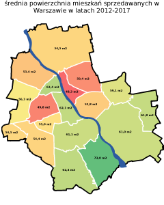 średnia powierzchnia mieszkań w Warszawie w latach 2012-2017